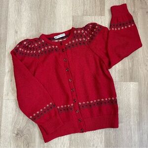 Vintage Wool Button Up Sweater, Size Medium, Cardigan, Flower Pattern, Edinburgh